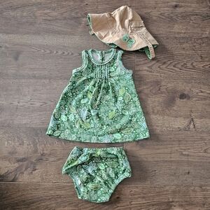 Baby Gap Green Floral Dress Set with Hat And Bloomers
